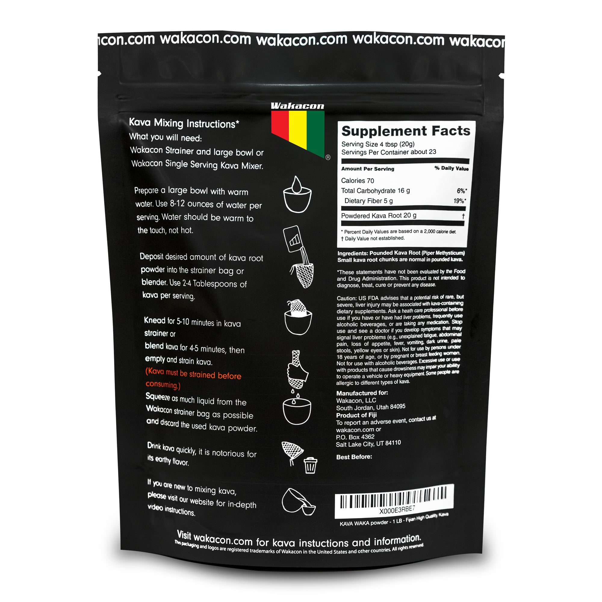 Wakacon Kava Waka Powder – Authentic, Noble Kava Root Powder from Fiji – Premium, High Quality, Responsibly Sourced, 16 Oz
