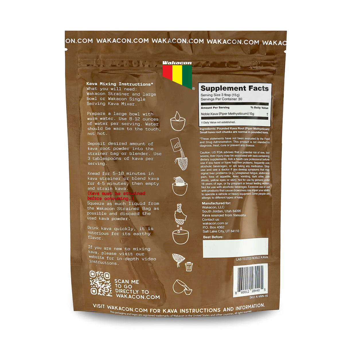 Wakacon Vanuatu Waka Kava Powder – Authentic, Noble Kava Root Powder from Vanuatu – Premium, High Quality, Responsibly Sourced, 16 Oz